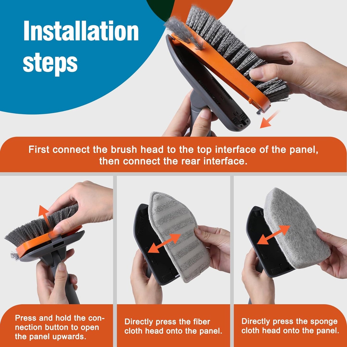 Tub Tile Scrubber Brush with 3 Different Function Cleaning Pads and 56" Extendable Long Handle-No Scratch for Cleaning Bathroom Kitchen Toilet Wall Sink,Orange