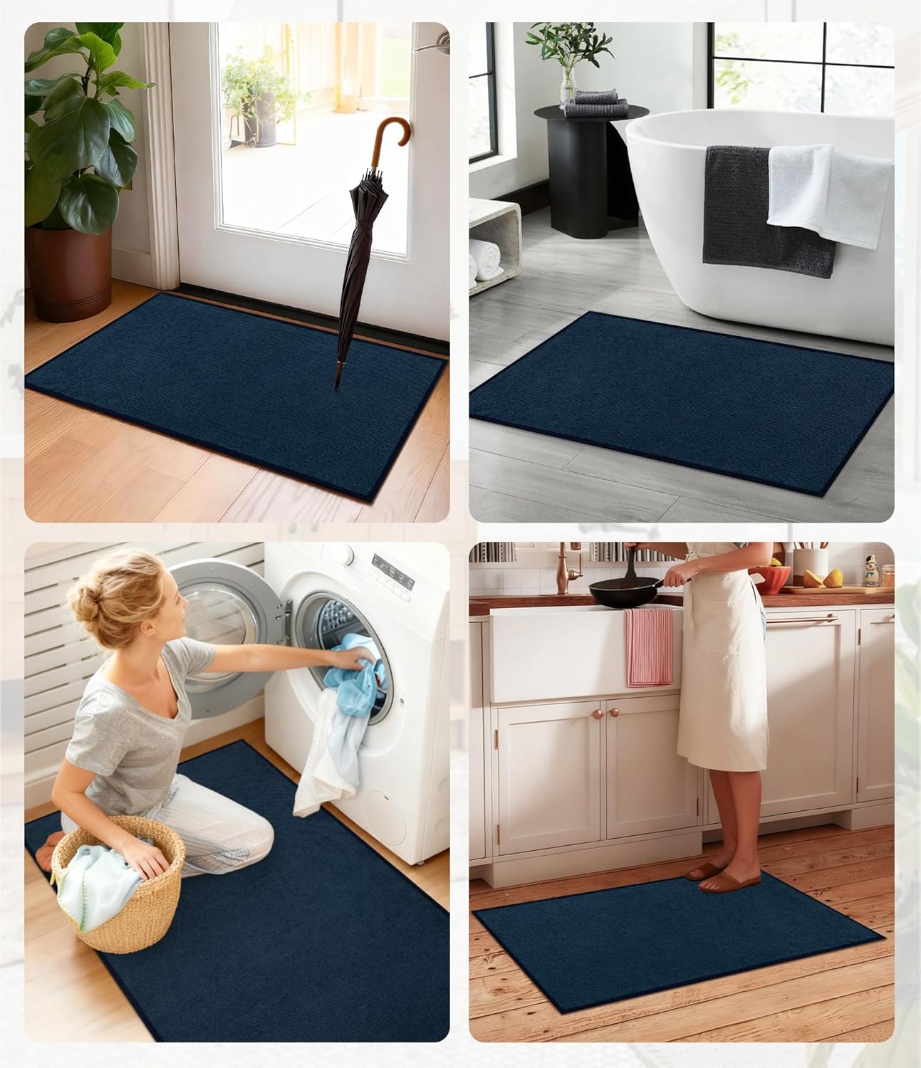 YIHOUSE Bathroom Rugs Mat 24x36, Non Slip Quick Dry Bath Mats for Bathroom Absorbent Ultra Thin Bath Rugs Machine Washable Fit Under Door for Sink, Cabinet, Laundry (Dark Blue, 24"x36")