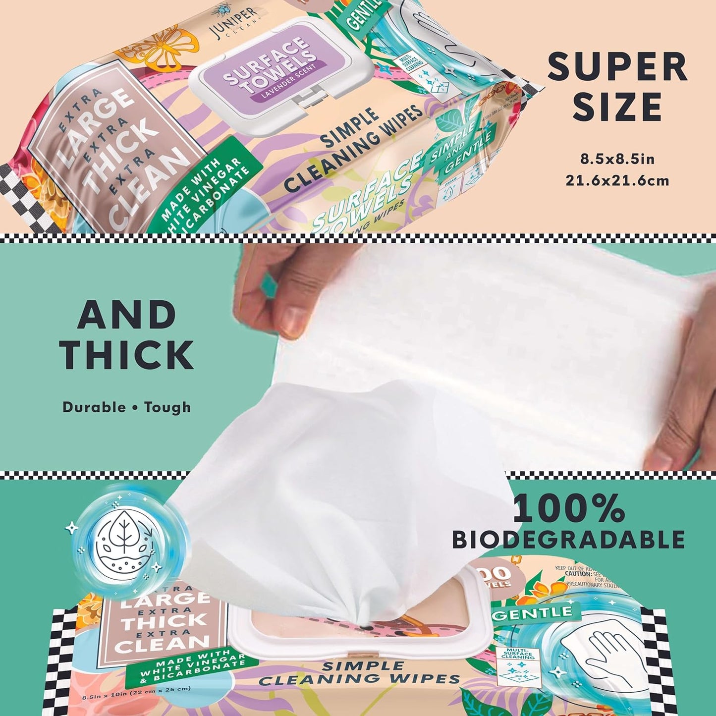 6 Packs Surface Cleaning Wipes Bleach Free, Thick & Large Dispose, All-Purpose Cleaner for Bathroom, Kitchen, Office, 600 Count Soft Flow, Biodegradable, Lavender Scent