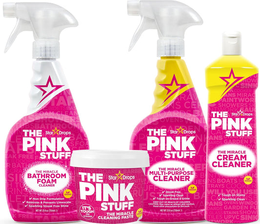 Stardrops - The Pink Stuff - Miracle Cleaning Ultimate Bundle – Paste, Multi-Purpose Spray, Bathroom Foam Spray, and Cream Cleaner – Ideal for Kitchens, Bathrooms, Outdoors, and More