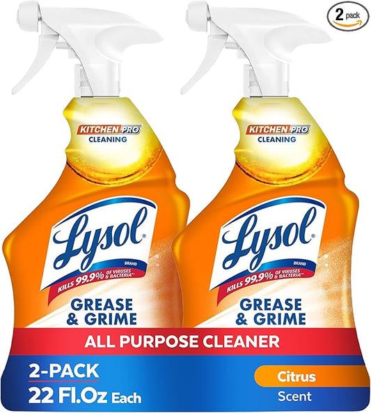 Lysol Pro Kitchen Spray Cleaner and Degreaser, Antibacterial All Purpose Cleaning Spray for Kitchens, Countertops, Ovens, and Appliances, Citrus Scent, 22oz (Pack of 2)