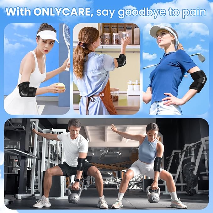 Elbow Ice Pack, ONLYCARE Soothing Compression Sleeve for Injuries, Upgraded Adjustable Gel Ice Pack, Hot & Cold Therapy, Reusable for Tennis Elbow, Arthritis, Tendonitis Pain Relief