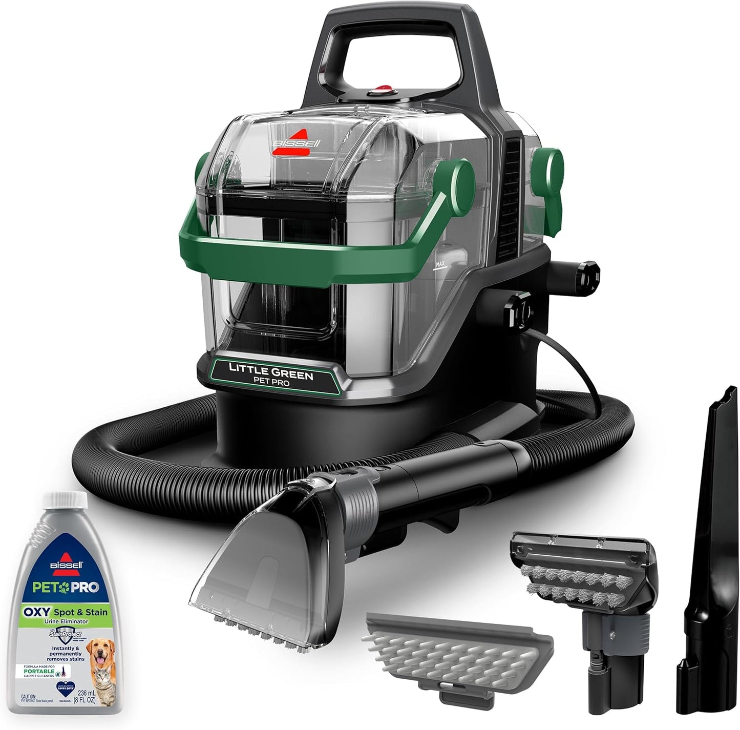 BISSELL Little Green Pet Pro Portable Carpet and Upholstery Deep Cleaner, Car/Auto Detailer with Self-Cleaning Tough Stain, Pet Hair Removal, Crevice Tool (3909)