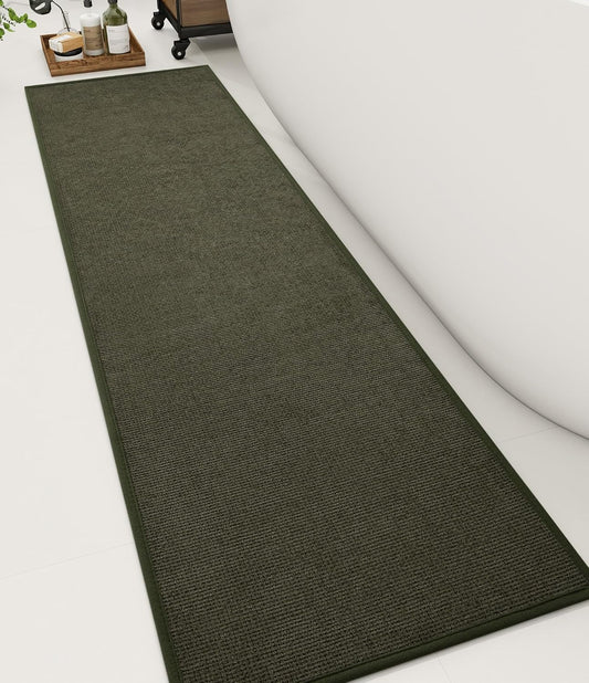 YIHOUSE Bathroom Rugs Mat 16x59, Non Slip Quick Dry Bath Mats for Bathroom Absorbent Ultra Thin Bath Rugs Machine Washable Fit Under Door for Sink, Cabinet, Laundry (Dark Green, 16"x59")