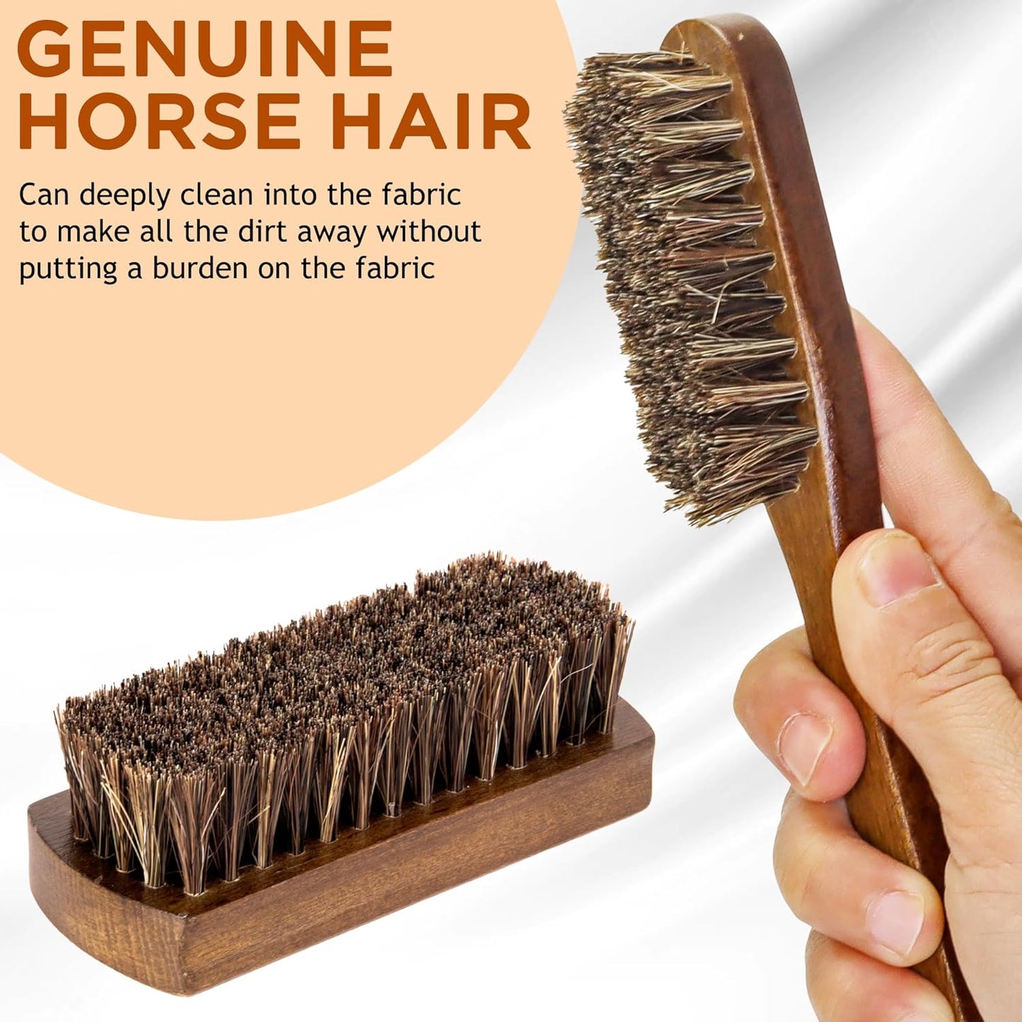 Horsehair Laundry Stain Brushes Set 2pcs by TAKAVU, Natural Soft Bristle for Scrubbing Out Tough Stains on Delicate Fabrics Knits Cotton Leather Washable Fabrics