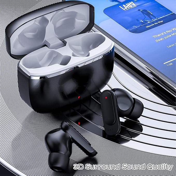 Wireless Earbuds, Earbuds Wireless Bluetooth 5.4 Headphones, HiFi Bass Stereo Headphones with ENC Noise Cancelling, IP4 Waterproof, Crystal-Clear Calls, Fast Charging for Sports Running Gym (Black)