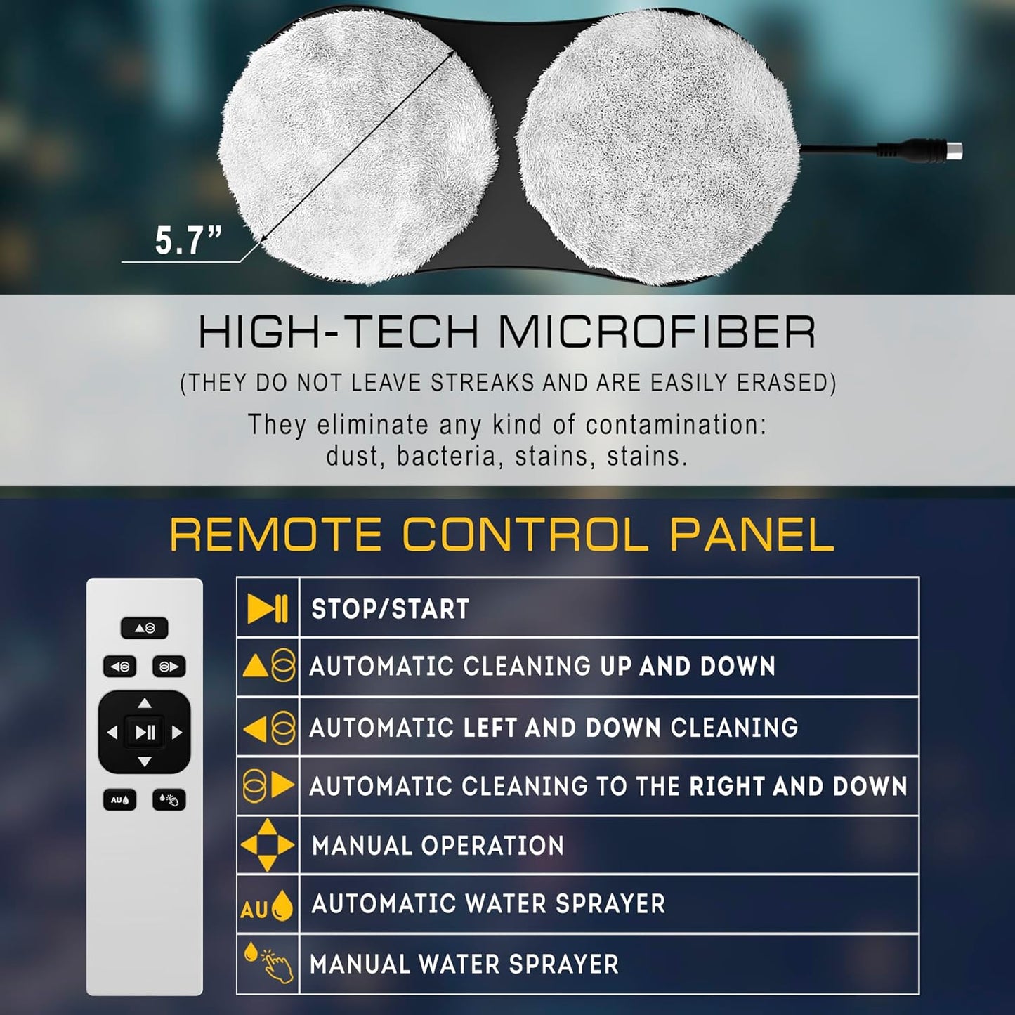 Dark Blue Automatic Window Cleaner Robot W250, 11.6 x 5.7 x 2.7 Inch with 30 ml Automatic Water Spray and 10 Cloth Pads. Window Vacuum Cleaner for Windows. Automatic Glass Cleaner Vacuum