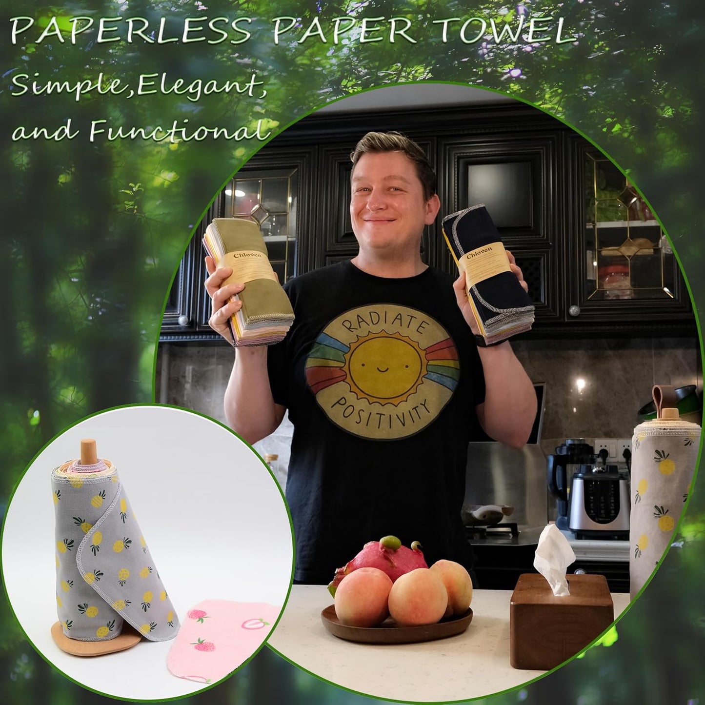 Paperless Towels Roll Washable Cotton Cloth, Reusable Paper Towels - 25 Pack with Durable Cardboard Roll - 10" X 10" Zero Waste Reusable Napkins Eco Friendly