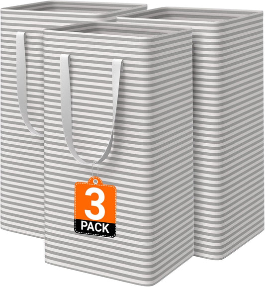 3 Pack Large Laundry Basket,Waterproof & Freestanding Laundry Hamper,Collapsible Clothes Hampers with Easy Carry Long & Reinforced Handles in Bathroom,College Dorm(88Lx3,Gray)