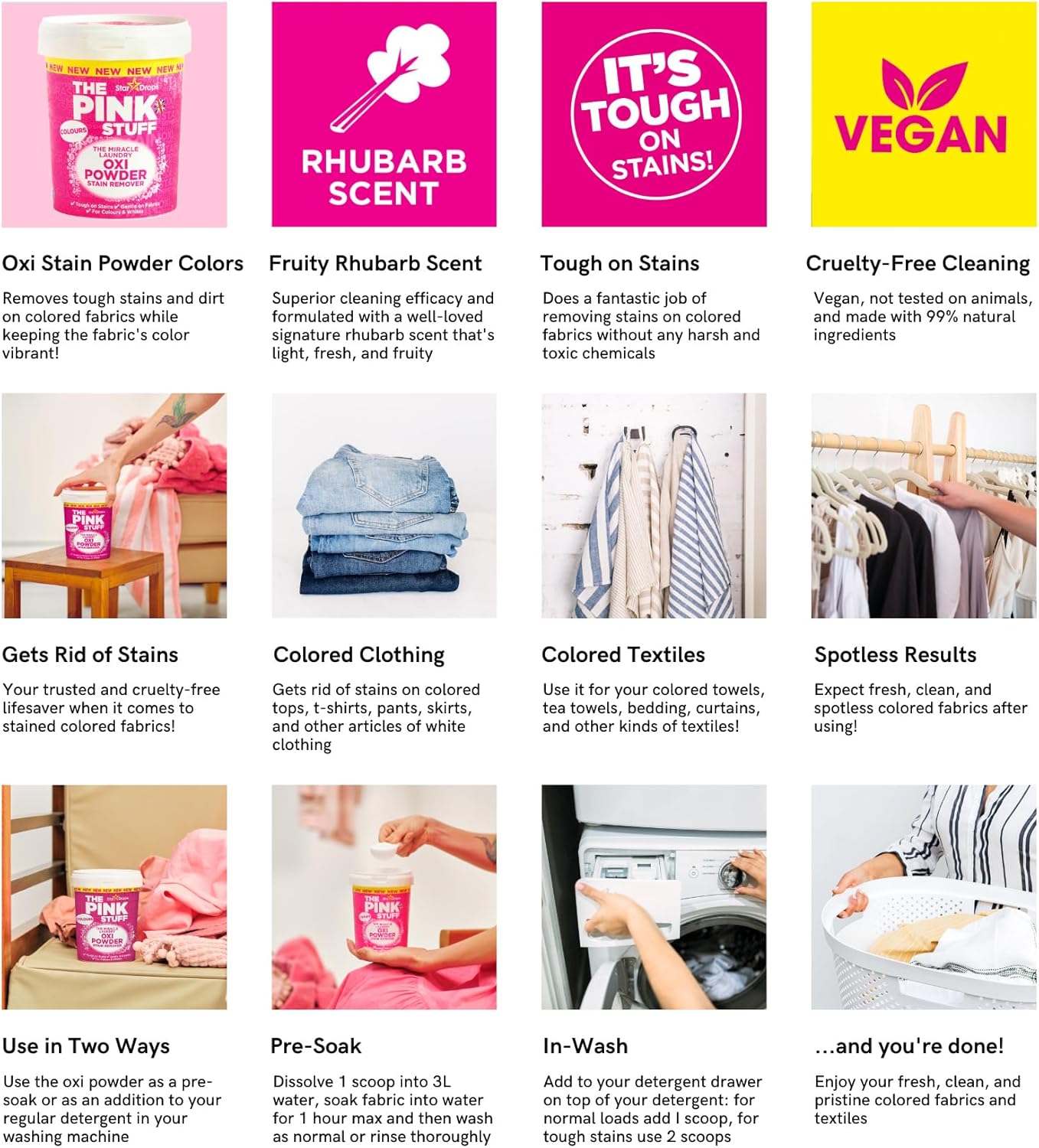 Stardrops The Pink Stuff Miracle Laundry Oxi Powder Stain Remover for Colours, 1kg