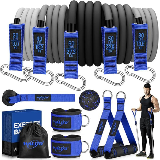 WALITO Resistance Bands Set - Exercise Bands with Handles, Door Anchor, Legs Ankle Straps, for Heavy Resistance Training, Physical Therapy, Muscle Training, Yoga, Home Workouts, Gym Equipment