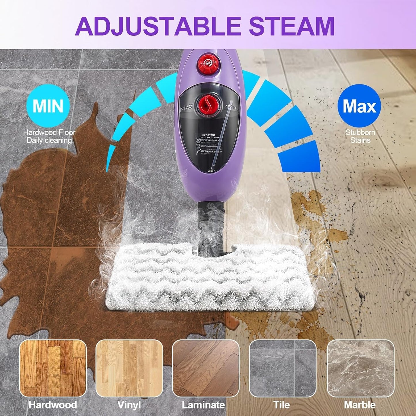 Steam Mop Cleaner with Detachable Handheld Steamer, 13.5 oz Tank, 20FT Cord, Fast Heat-Up, 10-in-1 Multi-Surface Cleaning for Floors, Carpets, Tiles & Grout
