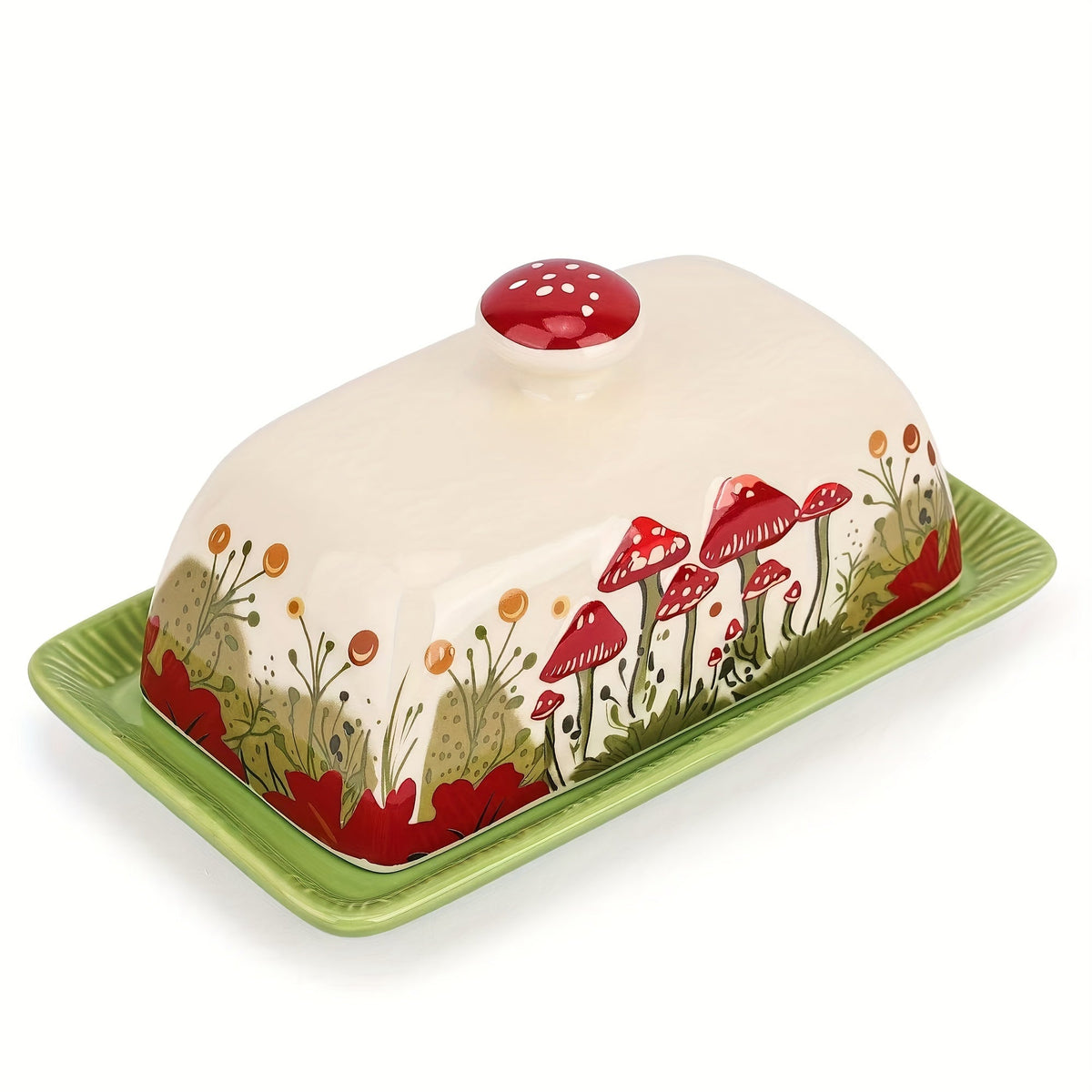 Ceramic Butter Dish with Lid | Cartoon Mushroom Design