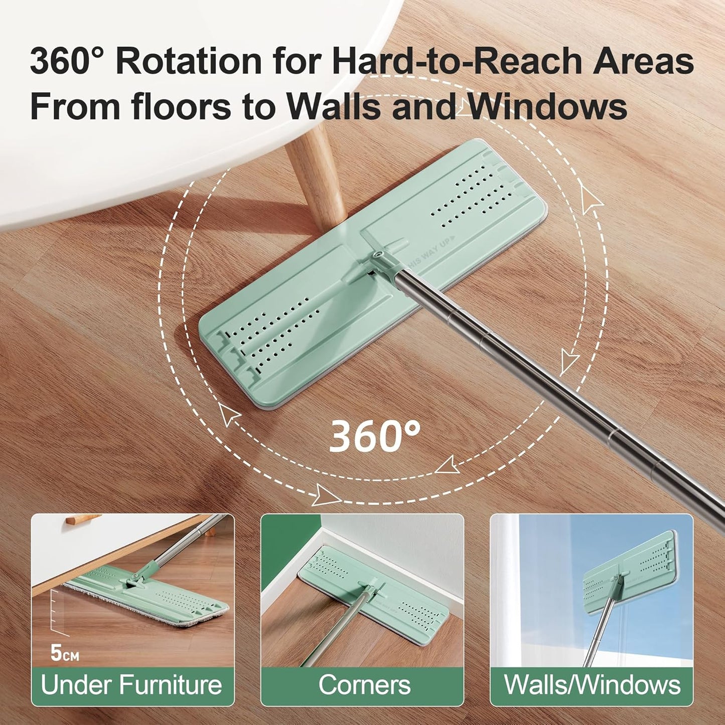 JOYMOOP Mop and Bucket Set - Mops for Floor Cleaning & Wall Cleaner with Long Handle, Include 5 Microfiber Mop Pads - Green Bucket (X-Large)