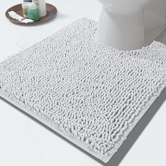 Yimobra Toilet Rugs U Shaped Washable - 24"x20" Non Slip Plush Contour Bath Rugs for Toilet - Super Soft Absorbent Quick Dry Toilet Mats for Bathroom,Silver