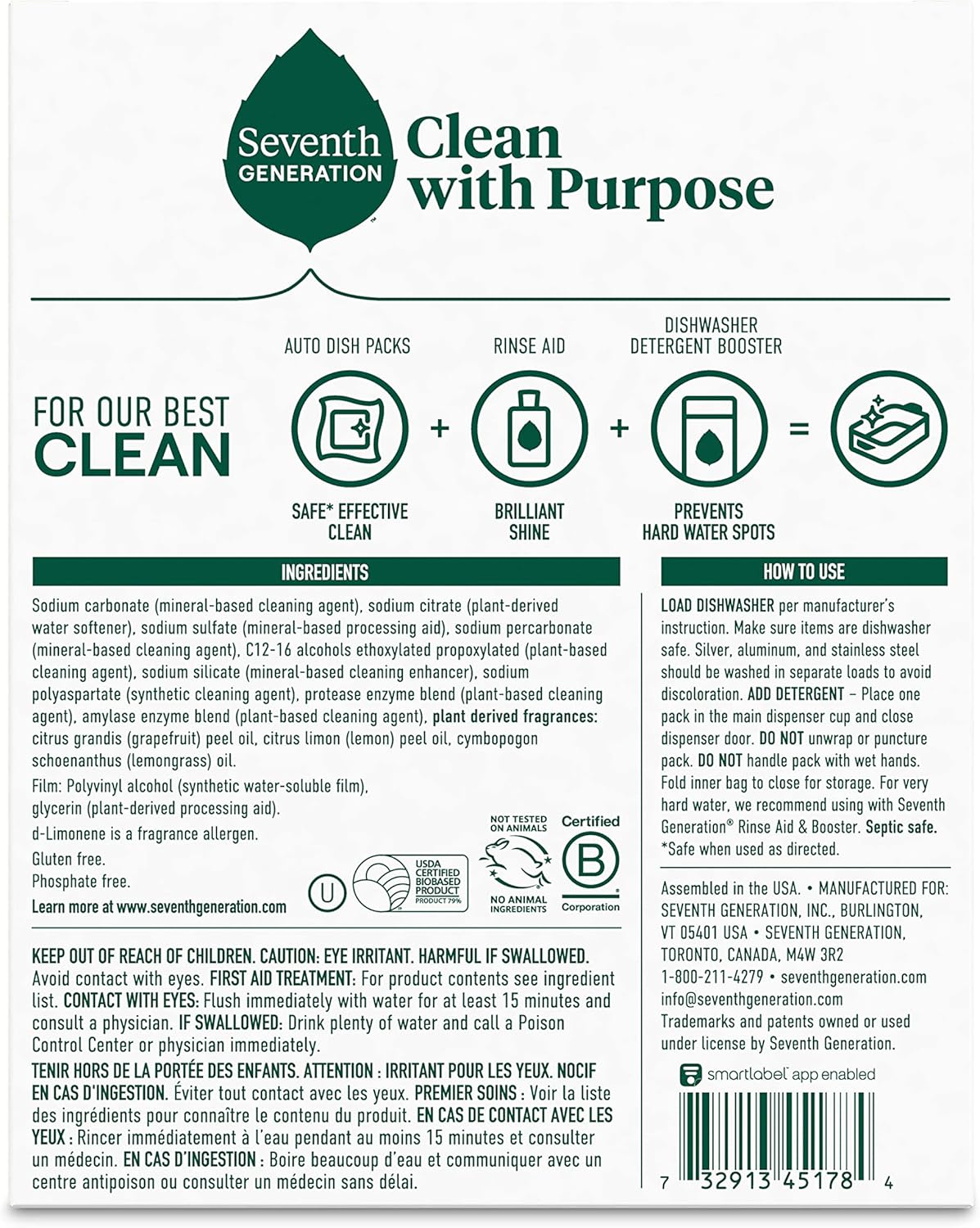 Seventh Generation Dishwasher Detergent Packs Lemon scent Pack of 6 for sparkling dishes Dishwasher tabs, 20 count