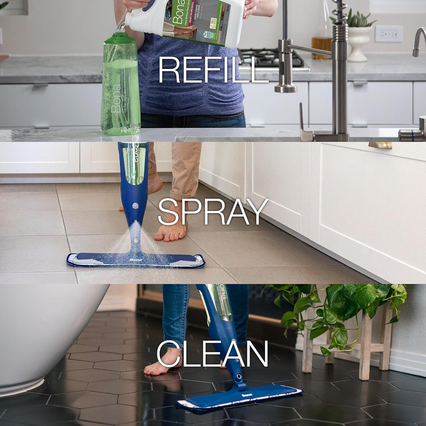 Bona Multi-Surface Floor Cleaner Refill - 128 fl oz - Unscented - Refill for Bona Spray Mops and Spray Bottles - Residue-Free Floor Cleaning Solution for Stone, Tile, Laminate, and Vinyl Floors