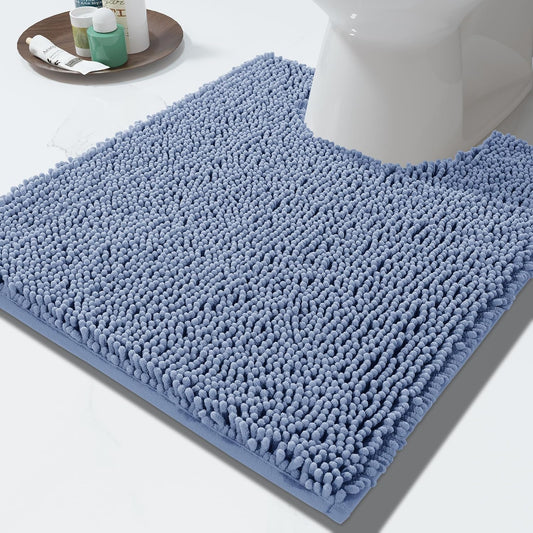 Yimobra Toilet Rugs U Shaped Washable - 24"x20" Non Slip Plush Contour Bath Rugs for Toilet - Super Soft Absorbent Quick Dry Toilet Mats for Bathroom,Denim Blue