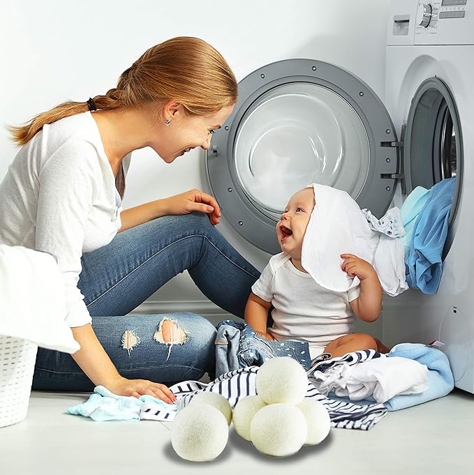 SnugPad Wool Dryer Balls XL Size 6 Pack, Natural Fabric Softener 100% Organic Premium New Zealand Wool, Chemical Free and Reduces Wrinkles, 1000+ Loads, Baby Safe, Saving Energy & Time, White 6 Count