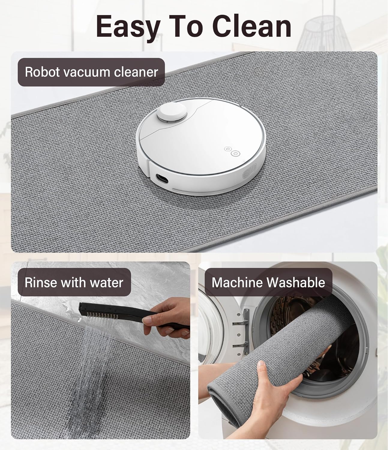 YIHOUSE Bathroom Rugs Mat 16x47, Non Slip Quick Dry Bath Mats for Bathroom Absorbent Ultra Thin Bath Rugs Machine Washable Fit Under Door for Sink, Cabinet, Laundry (Grey, 16"x47")