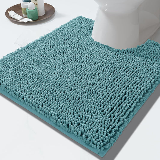 Yimobra Toilet Rugs U Shaped Washable - 24"x20" Non Slip Plush Contour Bath Rugs for Toilet - Super Soft Absorbent Quick Dry Toilet Mats for Bathroom,Teal Blue