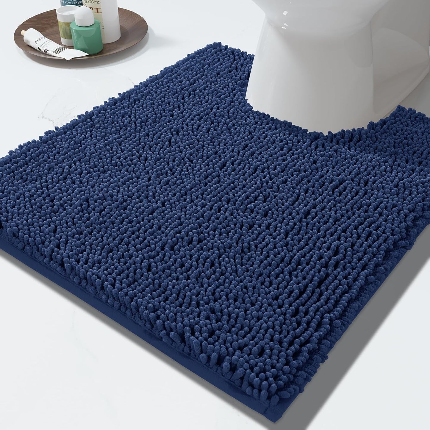 Yimobra Toilet Rugs U Shaped Washable - 24"x20" Non Slip Plush Contour Bath Rugs for Toilet - Super Soft Absorbent Quick Dry Toilet Mats for Bathroom,Navy Blue