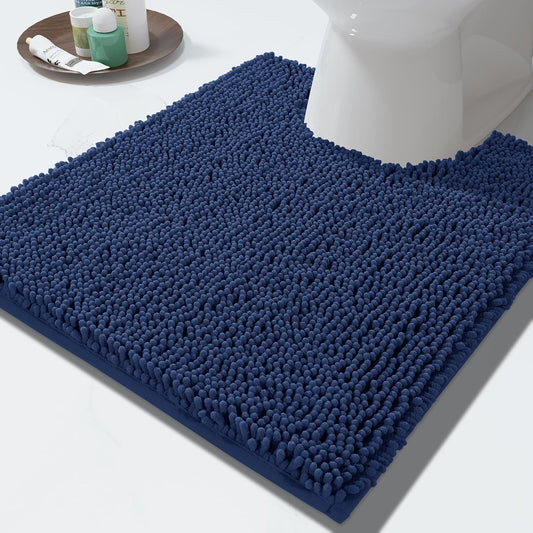 Yimobra Toilet Rugs U Shaped Washable - 24"x20" Non Slip Plush Contour Bath Rugs for Toilet - Super Soft Absorbent Quick Dry Toilet Mats for Bathroom,Navy Blue