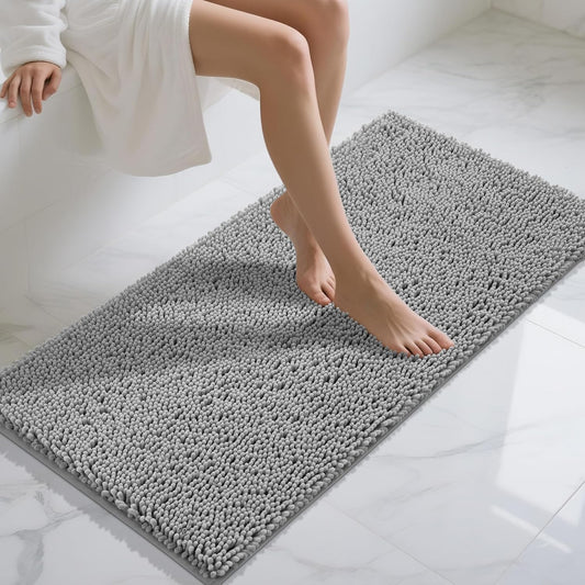 Yimobra Long Bathroom Rugs 47"x24", Extra Soft Non Slip Bath Mat for Tub, Super Absorbent Quick Dry Shaggy Rug Floor Carpet, Machine Washable,Gray