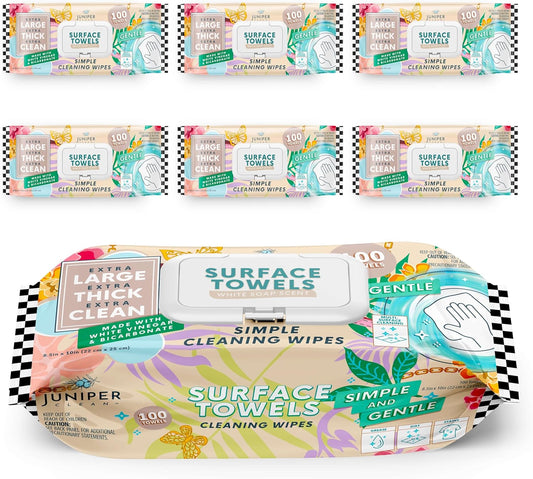 6 Packs Surface Cleaning Wipes, Thick & Large Dispose, All-Purpose Cleaner for Bathroom, Kitchen, Office, 600 Count Soft Flow, Biodegradable, White Soap Scent