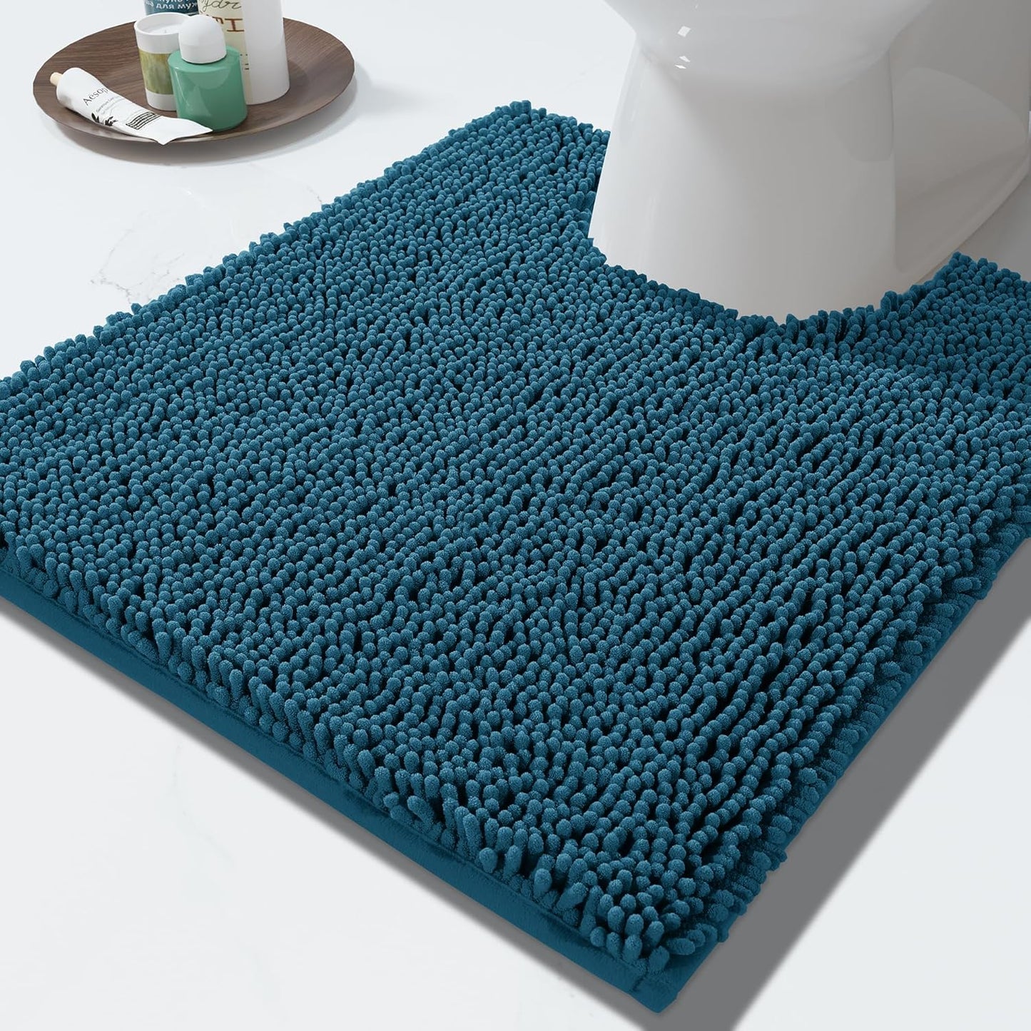 Yimobra Toilet Rugs U Shaped Washable - 24"x20" Non Slip Plush Contour Bath Rugs for Toilet - Super Soft Absorbent Quick Dry Toilet Mats for Bathroom,Peacock Blue