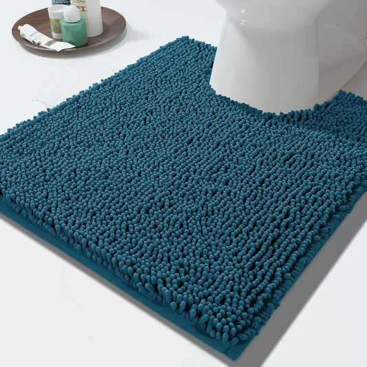 Yimobra Toilet Rugs U Shaped Washable - 24"x20" Non Slip Plush Contour Bath Rugs for Toilet - Super Soft Absorbent Quick Dry Toilet Mats for Bathroom,Peacock Blue