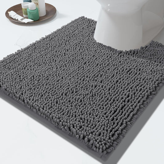 Yimobra Toilet Rugs U Shaped Washable - 24"x20" Non Slip Plush Contour Bath Rugs for Toilet - Super Soft Absorbent Quick Dry Toilet Mats for Bathroom,Dark Gray