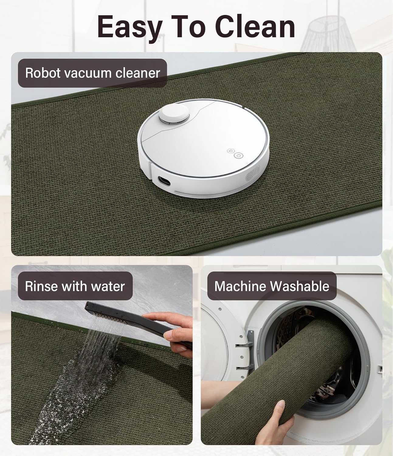 YIHOUSE Bathroom Rugs Mat 24x59, Non Slip Quick Dry Bath Mats for Bathroom Absorbent Ultra Thin Bath Rugs Machine Washable Fit Under Door for Sink, Cabinet, Laundry (Dark Green, 24"x59")