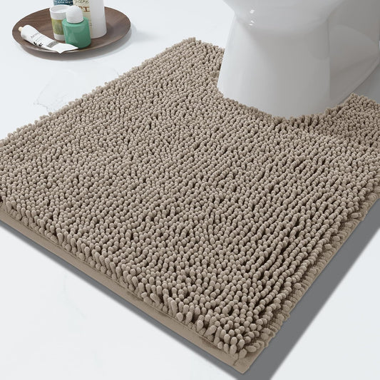 Yimobra Toilet Rugs U Shaped Washable - 24"x20" Non Slip Plush Contour Bath Rugs for Toilet - Super Soft Absorbent Quick Dry Toilet Mats for Bathroom,Camel