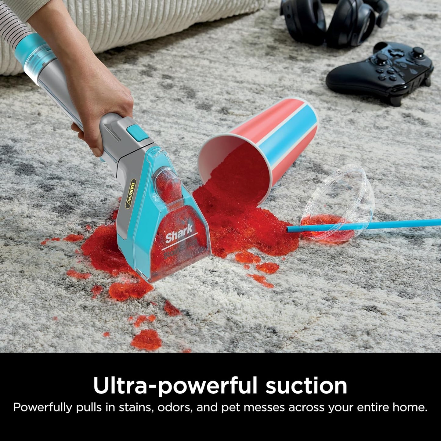 Shark StainStriker HairPro Portable Carpet, Upholstery & Area Rug Cleaner, Self-Cleaning, Stain, Hair & Odor Remover, Perfect for Pets & Car Interiors, 3 Tools & Pet Cleaning Solution, Teal, PX253BRN