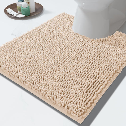 Yimobra Toilet Rugs U Shaped Washable - 24"x20" Non Slip Plush Contour Bath Rugs for Toilet - Super Soft Absorbent Quick Dry Toilet Mats for Bathroom,Beige