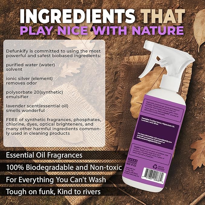 Odor Remover Spray, 16oz (2-Pack). 'Lavender' Essential Oil Odor Eliminator for Strong Odors on Fabric, Shoes, Activewear. 'ProvenSafe' Deodorizer for Pets, Kids & Sensitive Gear w/Ionic Silver