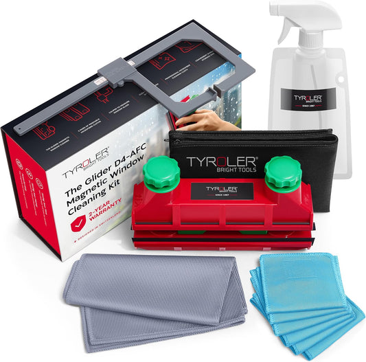 Tyroler Magnetic Window Cleaner Tool | The Glider D4 Window Cleaning Tool Fits Windows 0.1"-1.6" Thick | All-in-One Window Cleaning Kit | Magnetic Glass Cleaner Tool | Magnet Window Cleaner Tool