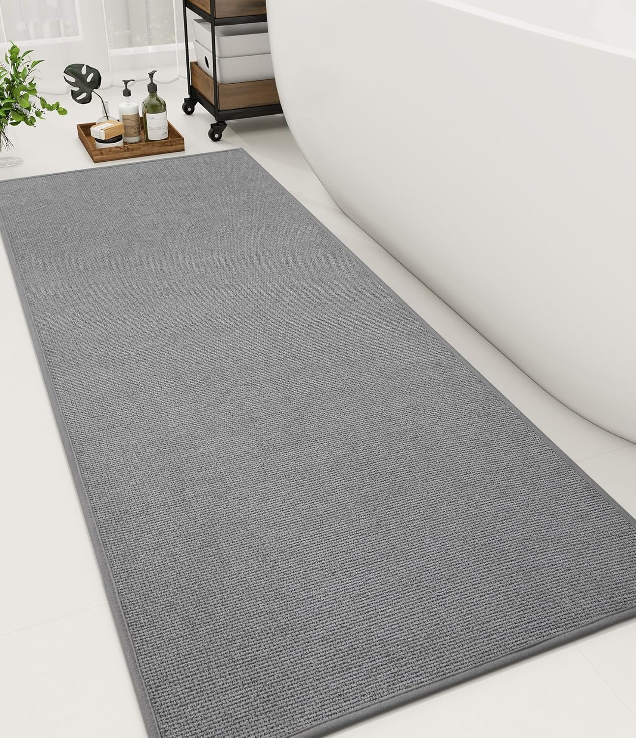 YIHOUSE Bathroom Rugs Mat 24x59, Non Slip Quick Dry Bath Mats for Bathroom Absorbent Ultra Thin Bath Rugs Machine Washable Fit Under Door for Sink, Cabinet, Laundry (Grey, 24"x59")