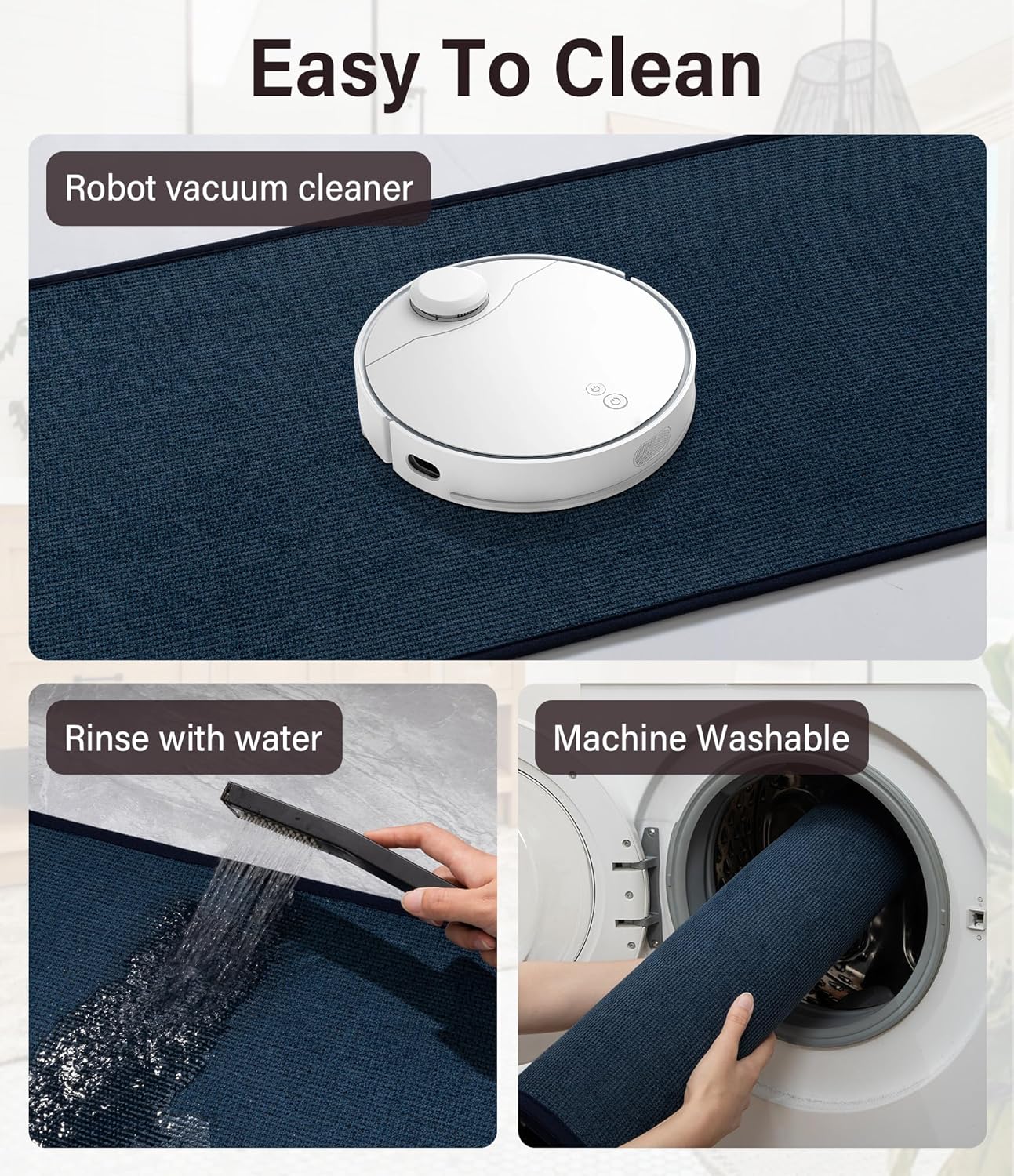 YIHOUSE Bathroom Rugs Mat 24x36, Non Slip Quick Dry Bath Mats for Bathroom Absorbent Ultra Thin Bath Rugs Machine Washable Fit Under Door for Sink, Cabinet, Laundry (Dark Blue, 24"x36")