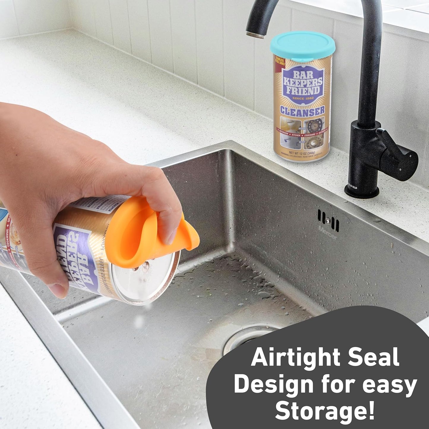 1 Pack Silicone Powder Cleanser Lids Compatible with Bar Keepers Friend, Comet, Ajax Powder Cleanser (12 oz & 21oz), Moisture Resistance, Cleanser Accessory to Keep Powder Dry (Blue)