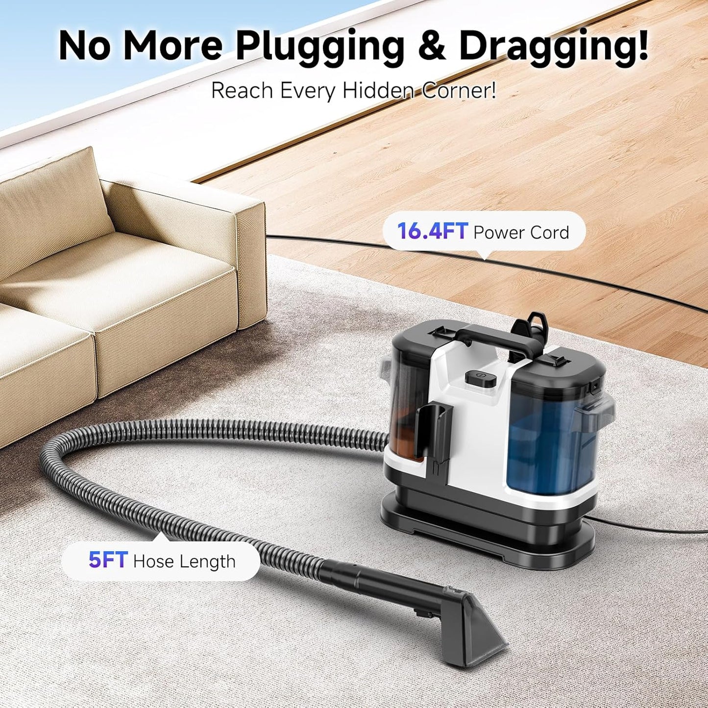 -Upgrade Portable Carpet & Upholstery Cleaner Machine, Small Handheld Spot Cleaner, 18Kpa Dual Brush & Large Removable Tank Multi-purpose Cleaner for Couch, Car, Stairs, Rugs, Pet Stains,White