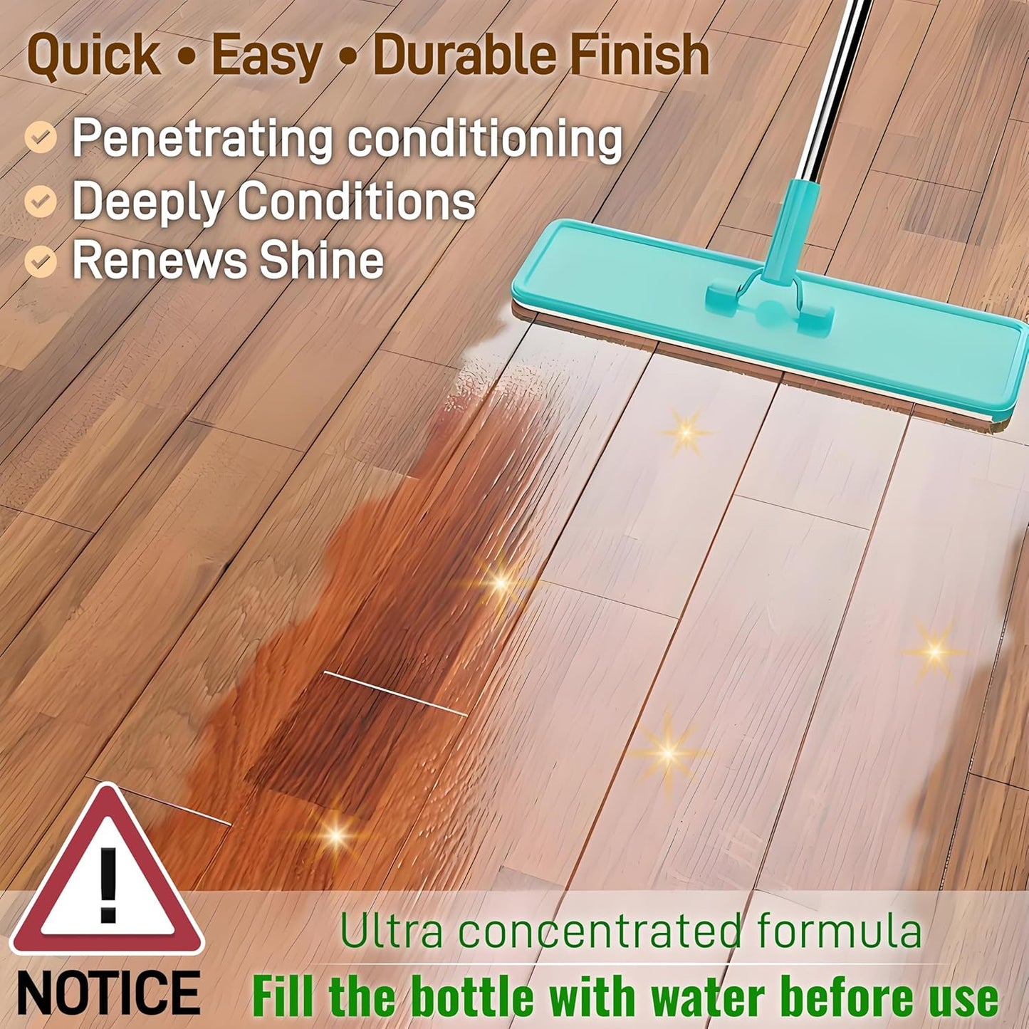 2-Pack Wood Polish&Cleaner - Deep Conditioning Formula,Scratch Hiding&Moisture Protection, Durable High-Gloss Finish for Hardwood, Laminate Floors&Furniture | Ultra concentrated-Fill with water to use