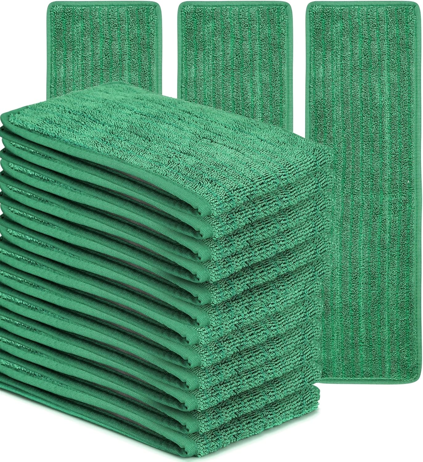 Matthew 18'' Microfiber Mop Replacement Pads for Wet Dry Reusable Mops Floor Home Commercial Cleaning Refills, Machine Washable Compatible with Bona Mop&Any Microfiber Flat Mop System Green (12 Pack)