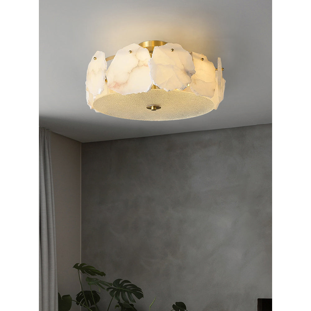 Art Deco Brass Alabaster Ceiling Light