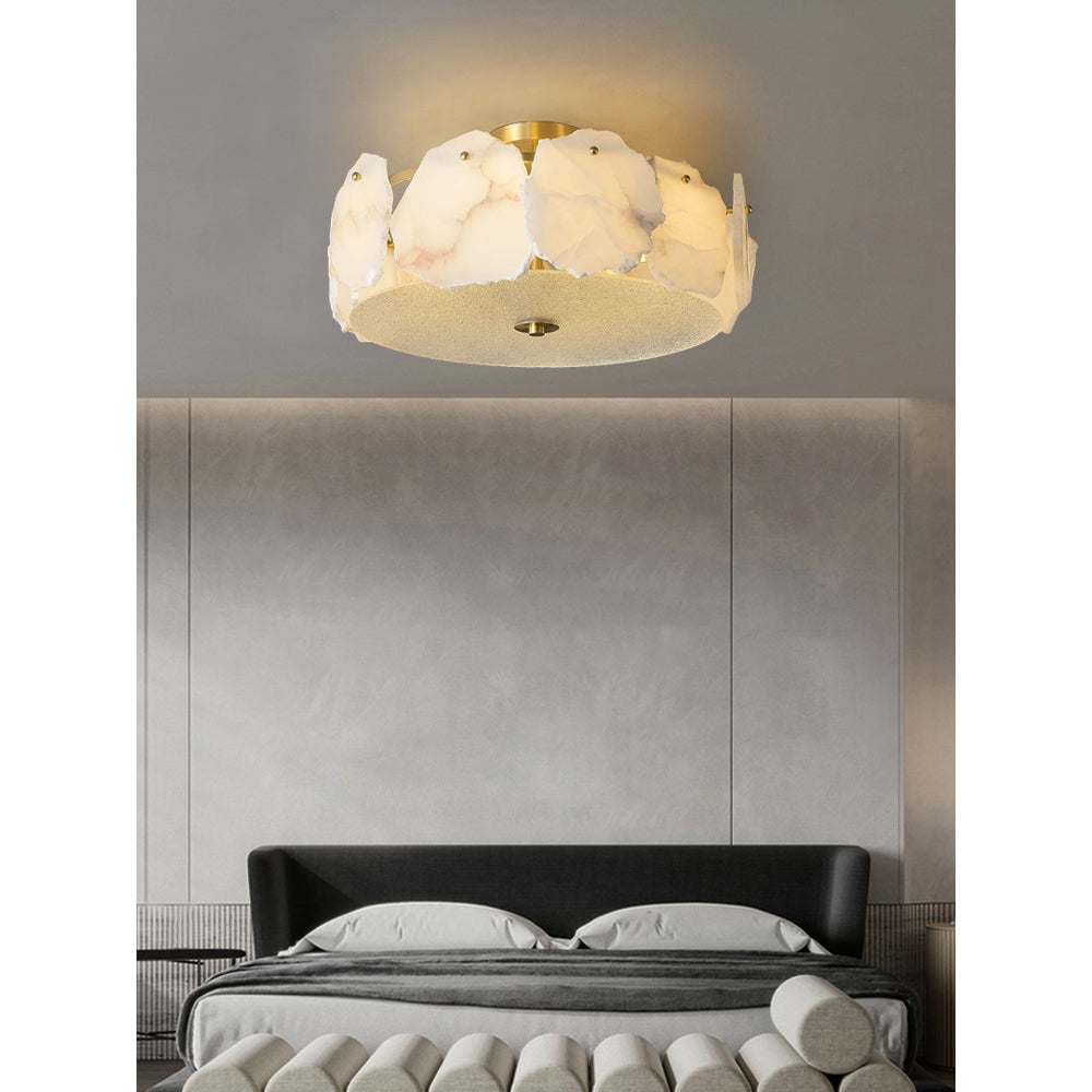 Art Deco Brass Alabaster Ceiling Light