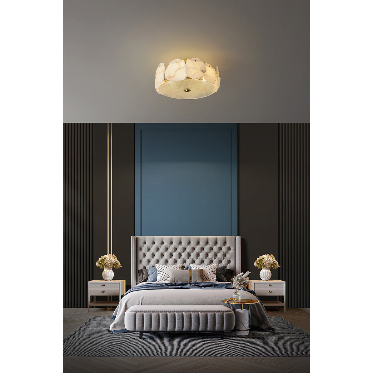 Art Deco Brass Alabaster Ceiling Light