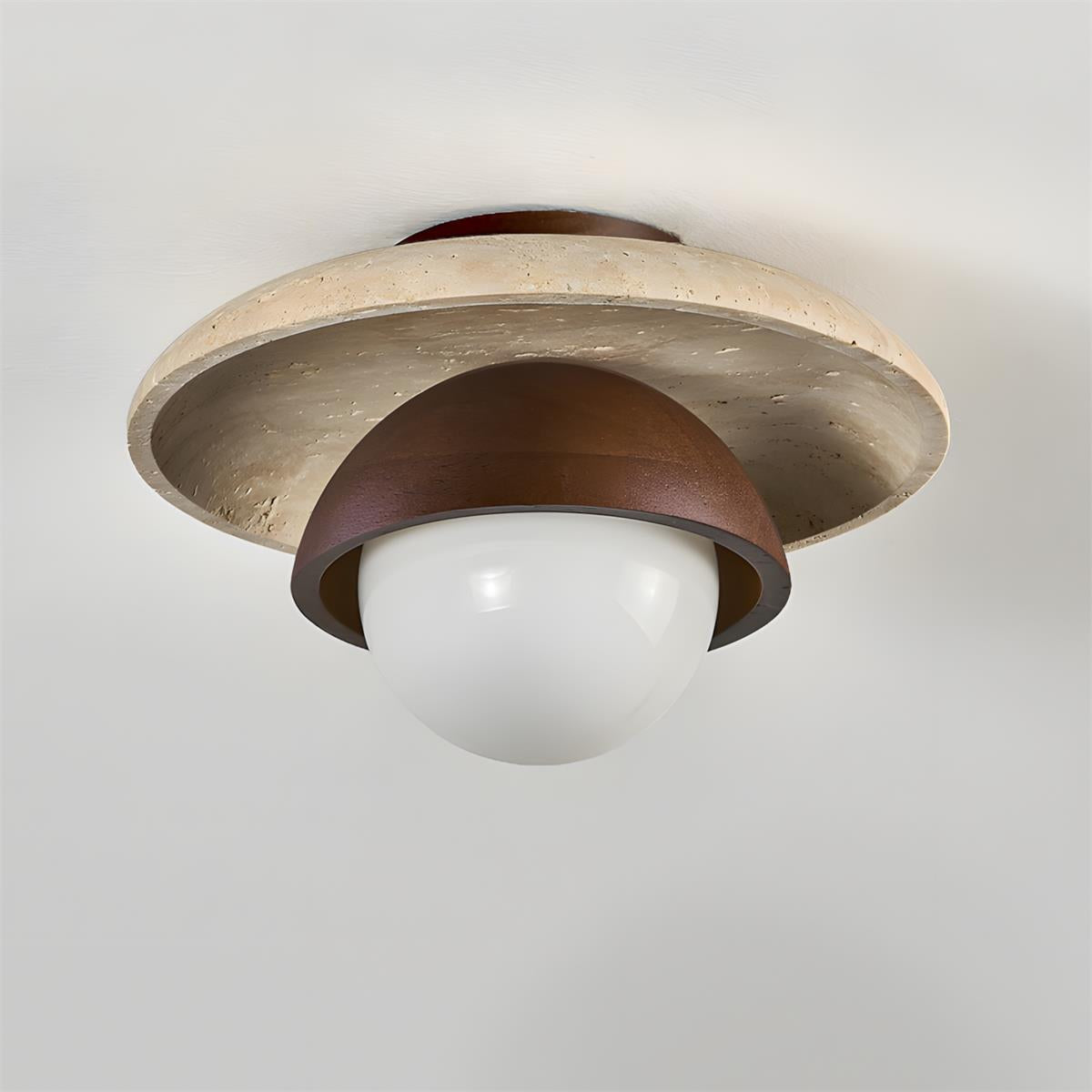 Organic Modern Travertine Wood Ceiling Light