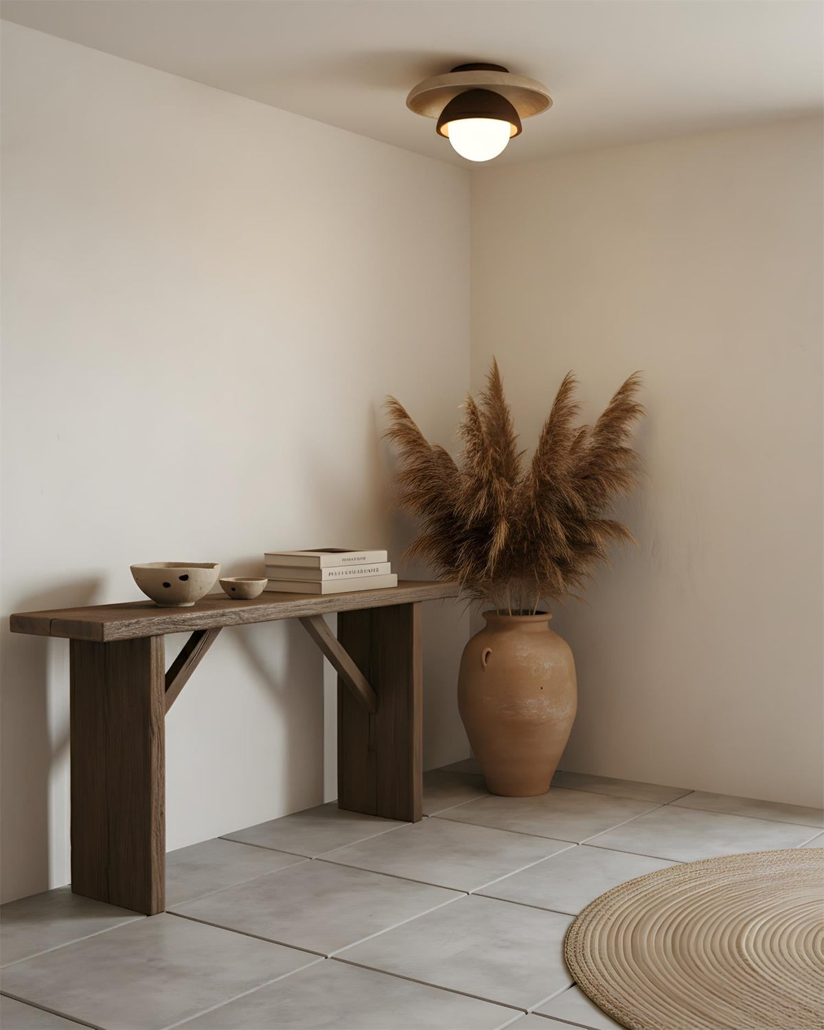 Organic Modern Travertine Wood Ceiling Light