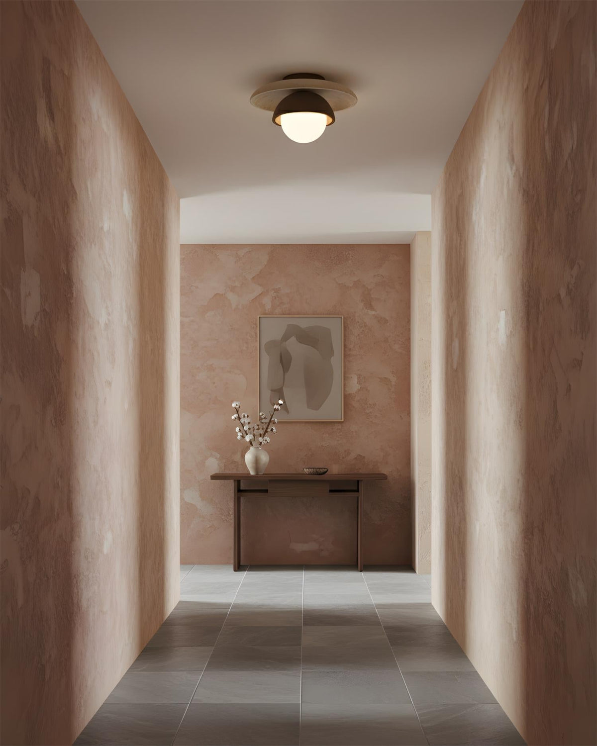 Organic Modern Travertine Wood Ceiling Light